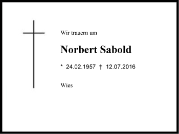 Traueranzeige von Norbert Sabold von Region Chiemgau