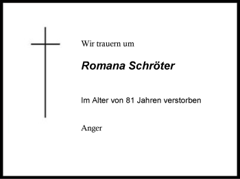Traueranzeige von Romana Schröter von Region Berchtesgadener Land