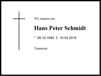 Traueranzeige von Hans Peter Schmidt von Region Chiemgau