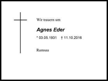 Traueranzeige von Agnes Eder von Region Chiemgau