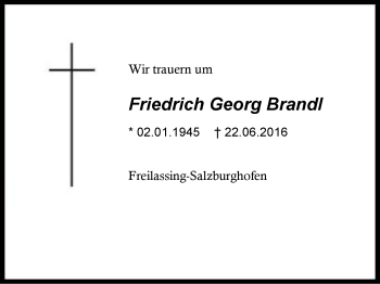 Traueranzeige von Friedrich Georg Brandl von Region Berchtesgadener Land