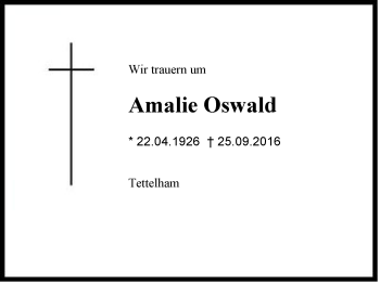 Traueranzeige von Amalie Oswald von Region Chiemgau