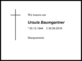 Traueranzeige von Ursula Baumgartner von Region Chiemgau