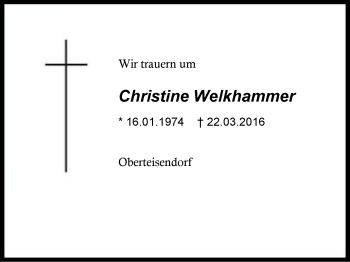Traueranzeige von Christine Welkhammer von Region Chiemgau