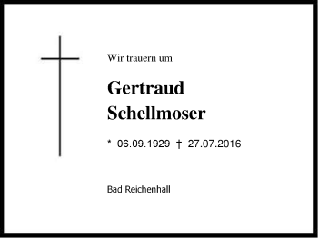 Traueranzeige von Gertraud Schellmoser von Region Berchtesgadener Land