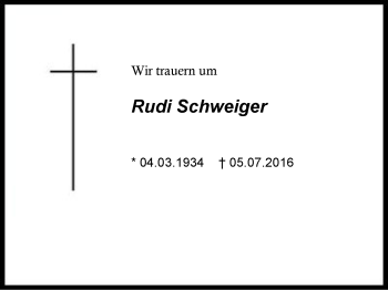 Traueranzeige von Rudi Schweiger von Region Berchtesgadener Land