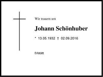 Traueranzeige von Johann Schönhuber von Region Chiemgau