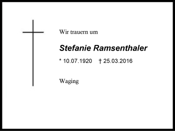 Traueranzeige von Stefanie Ramsenthaler von Region Chiemgau