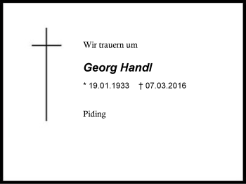Traueranzeige von Georg  Handl von Region Berchtesgadener Land