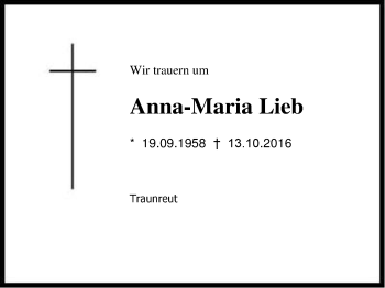 Traueranzeige von Anna-Maria Lieb von Region Chiemgau
