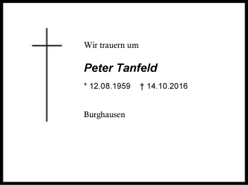 Traueranzeige von Peter Tanfeld von Region Berchtesgadener Land