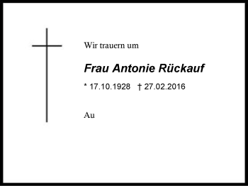 Traueranzeige von Antonie Rückauf von Region Chiemgau