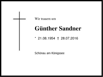 Traueranzeige von Günther Sandner von Region Berchtesgadener Land