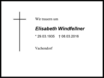Traueranzeige von Elisabeth Windfellner von Region Chiemgau