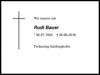 Traueranzeige von Rudi Bauer von Region Berchtesgadener Land