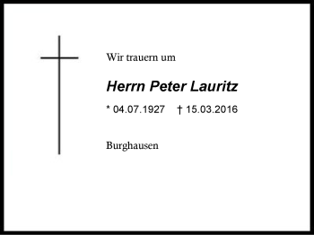 Traueranzeige von Peter Lauritz von Region Berchtesgadener Land