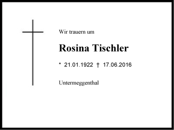 Traueranzeige von Rosina Tischler von Region Chiemgau
