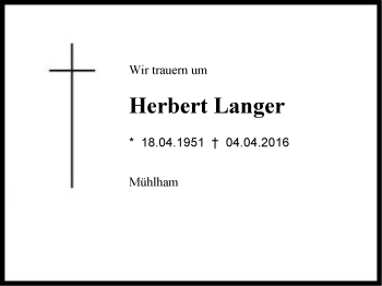 Traueranzeige von Herbert Langer von Region Chiemgau
