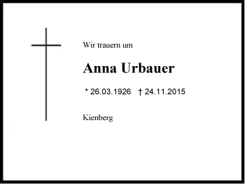 Traueranzeige von Anna Urbauer von Region Chiemgau