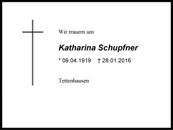 Traueranzeige von Katharina Schupfner von Region Berchtesgadener Land