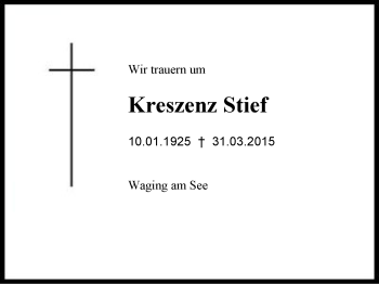 Traueranzeige von Kreszenz Stief von Region Chiemgau