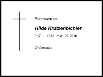Traueranzeige von Hilde Krutzenbichler von Region Chiemgau