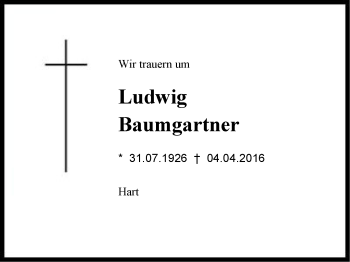 Traueranzeige von Ludwig Baumgartner von Region Chiemgau
