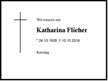Traueranzeige von Katharina Flieher von Region Chiemgau