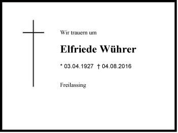 Traueranzeige von Elfriede Wührer von Region Berchtesgadener Land