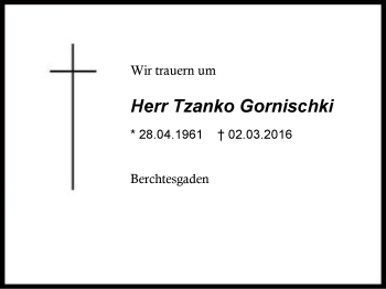 Traueranzeige von Tzanko Gornischki von Region Chiemgau