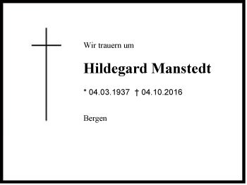 Traueranzeige von Hildegard Manstedt von Region Chiemgau