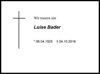 Traueranzeige von Luise Bader von Region Chiemgau