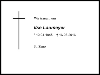 Traueranzeige von Ilse Laumeyer von Region Berchtesgadener Land