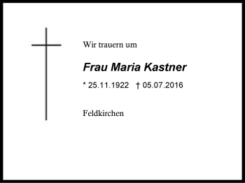 Traueranzeige von Maria Kastner von Region Berchtesgadener Land
