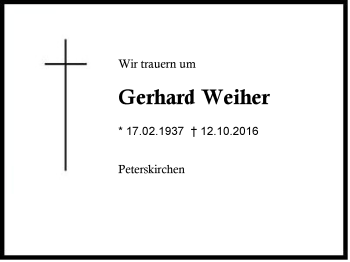 Traueranzeige von Gerhard  Weiher von Region Chiemgau