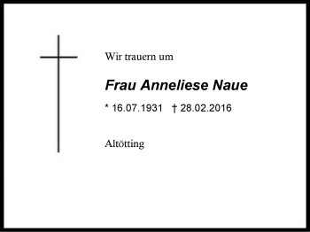 Traueranzeige von Anneliese Naue von Region Berchtesgadener Land