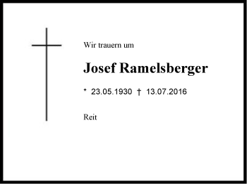 Traueranzeige von Josef Ramelsberger von Region Chiemgau