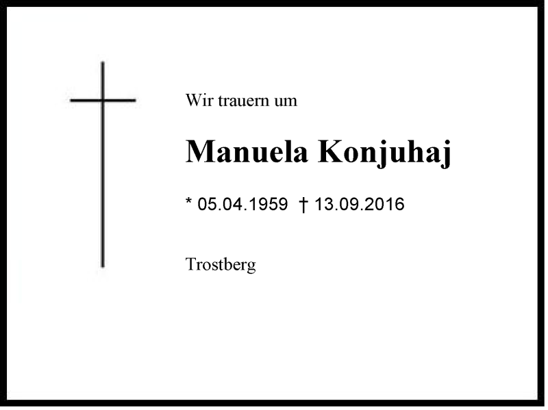  Traueranzeige für Manuela Konjuhaj vom 20.09.2016 aus Region Chiemgau
