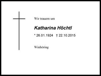 Traueranzeige von Katharina  Höchtl von Region Berchtesgadener Land