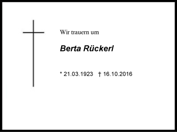 Traueranzeige von Berta Rückerl von Region Chiemgau