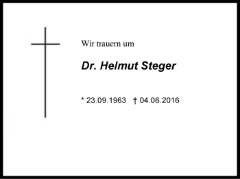 Traueranzeige von Helmut Steger von Region Chiemgau