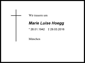 Traueranzeige von Marie Luise Hoegg von Region Berchtesgadener Land