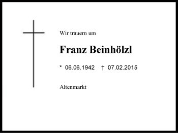 Traueranzeige von Franz Beinhölzl von Region Chiemgau
