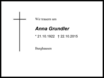 Traueranzeige von Anna Grundler von Region Berchtesgadener Land