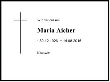 Traueranzeige von Maria Aicher von Region Chiemgau