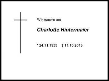 Traueranzeige von Charlotte Hintermaier von Region Berchtesgadener Land