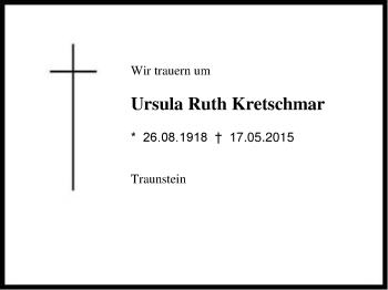 Traueranzeige von Ursula Ruth Kretschmar von Region Chiemgau