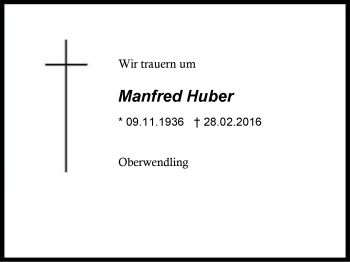 Traueranzeige von Manfred Huber von Region Chiemgau