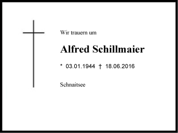 Traueranzeige von Alfred Schillmaier von Region Chiemgau