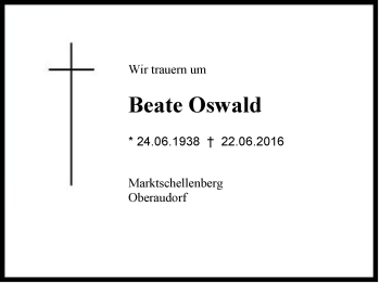 Traueranzeige von Beate Oswald von Region Berchtesgadener Land